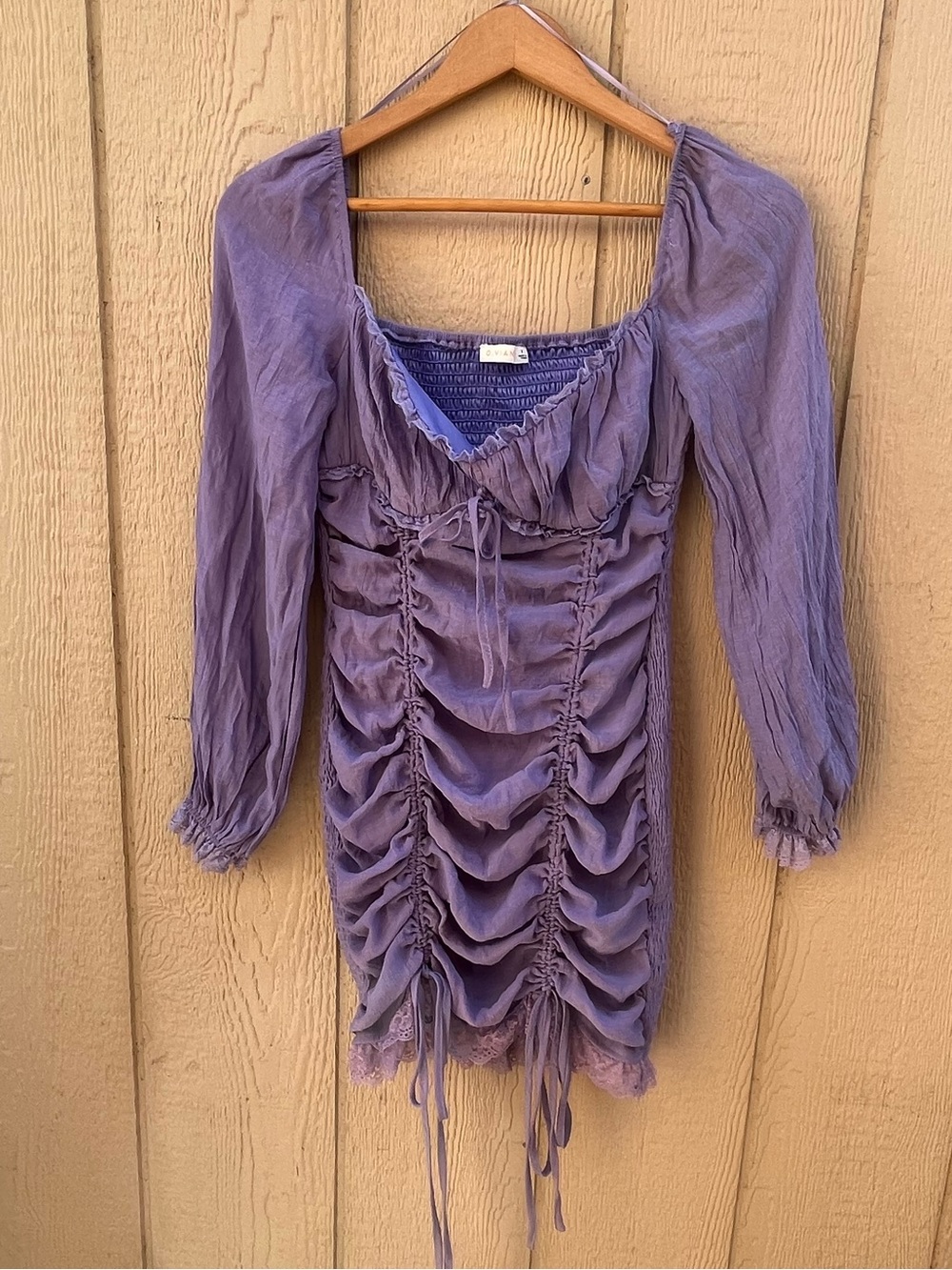 O. Viano Lavender Cottage Core Dress Romantic Feminine Ruched